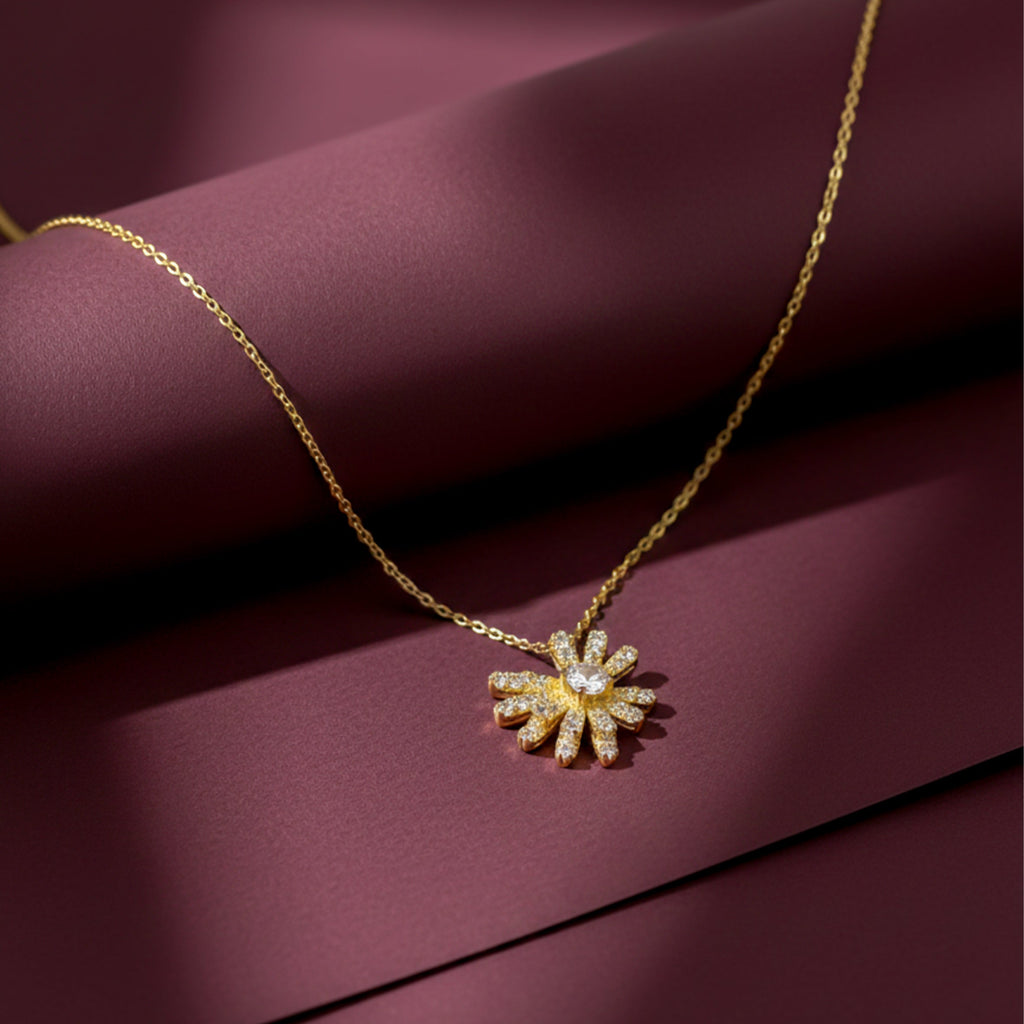 Gold Pavé Petal Sunburst Women Necklace GWN -149