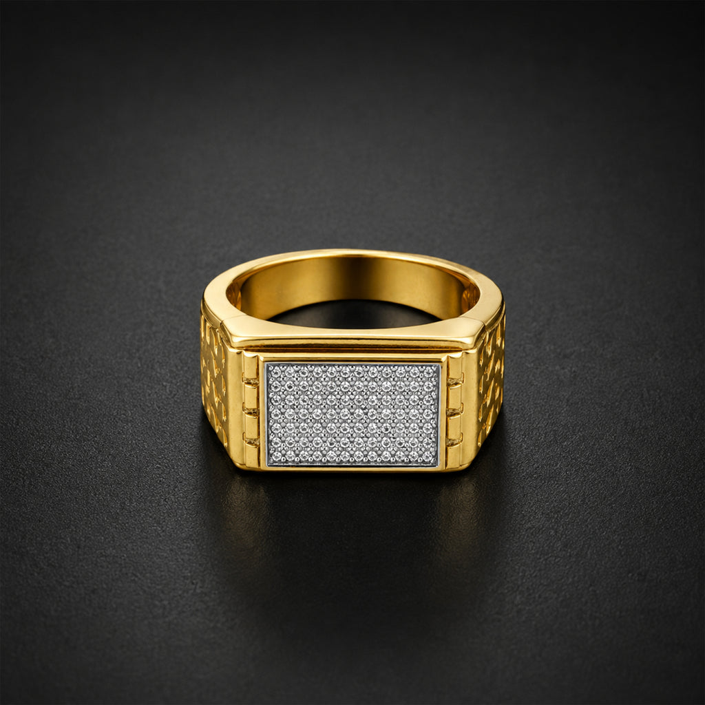 Men’s Gold-Tone Silver Textured Ring GMR -22