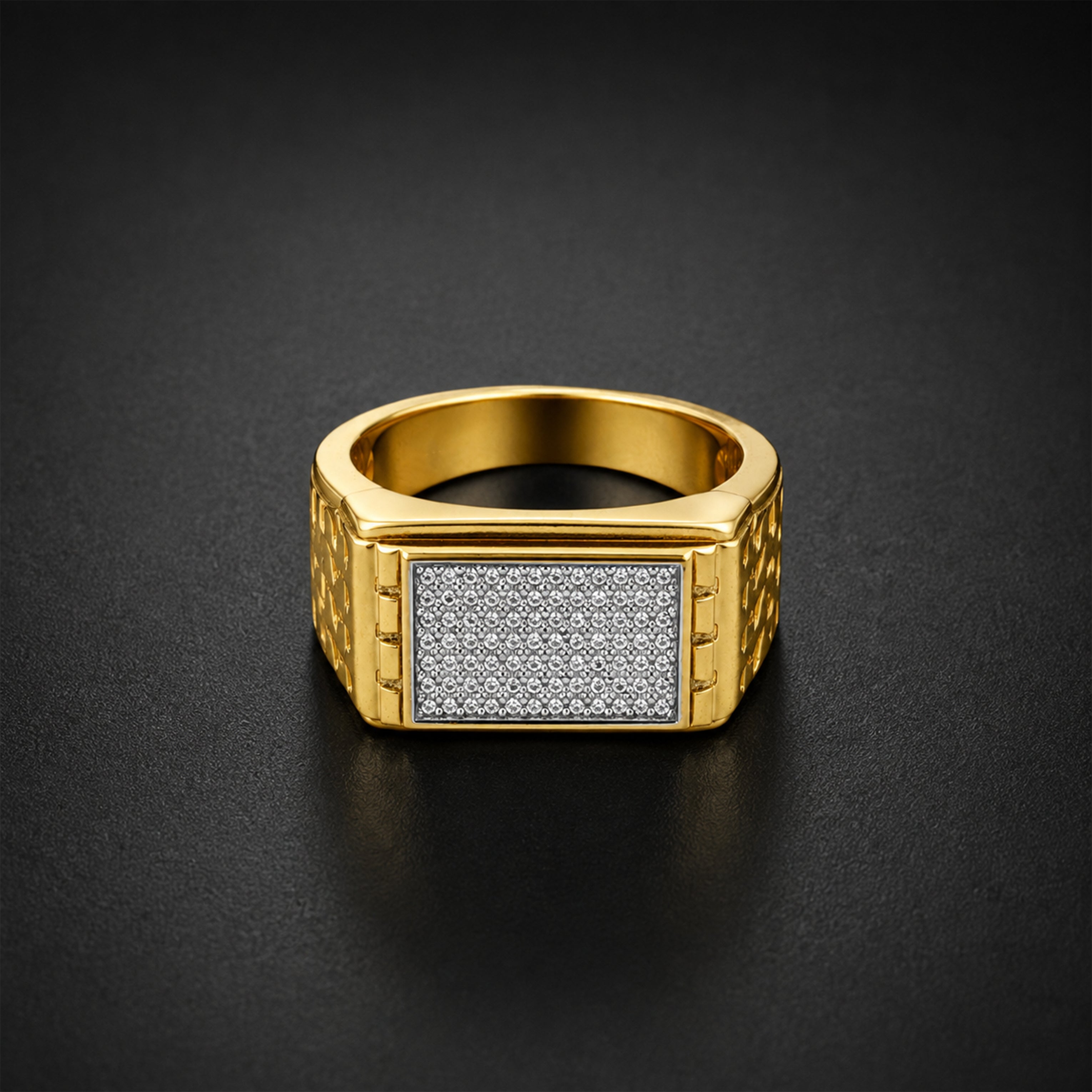 Men’s Gold-Tone Silver Textured Ring GMR -22