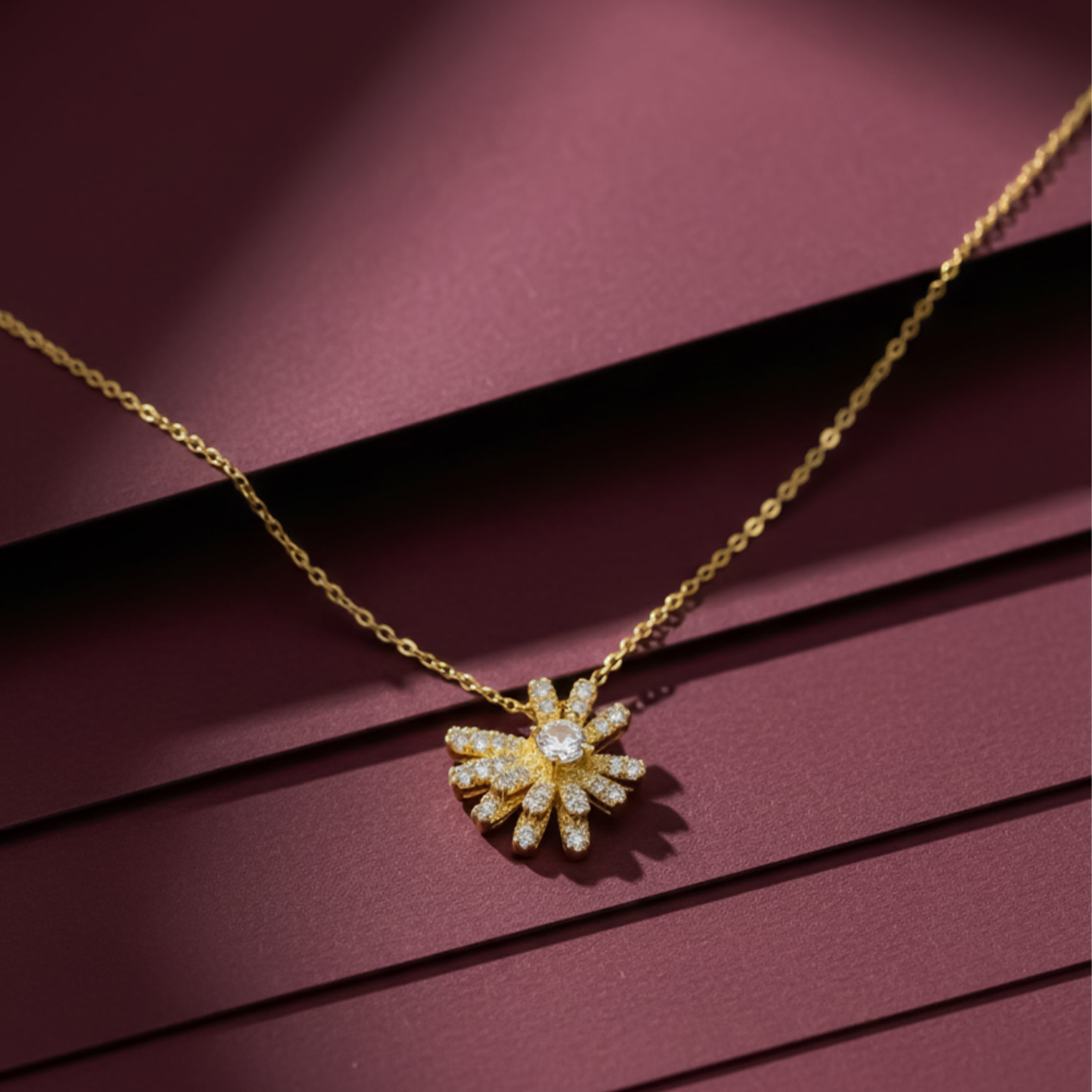 Gold Pavé Petal Sunburst Women Necklace GWN -149