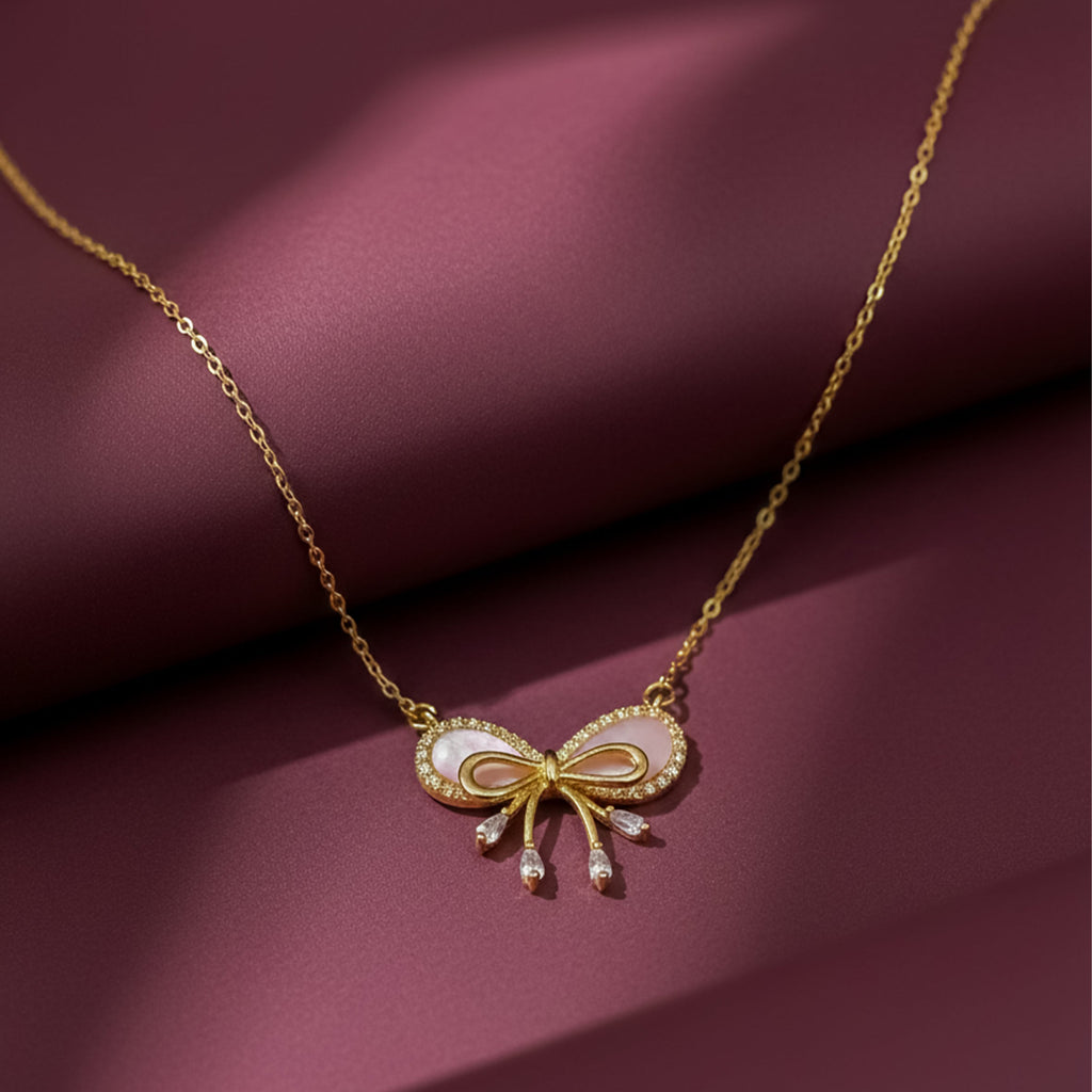 Gold Coquette Bow Women Necklace GWN -154