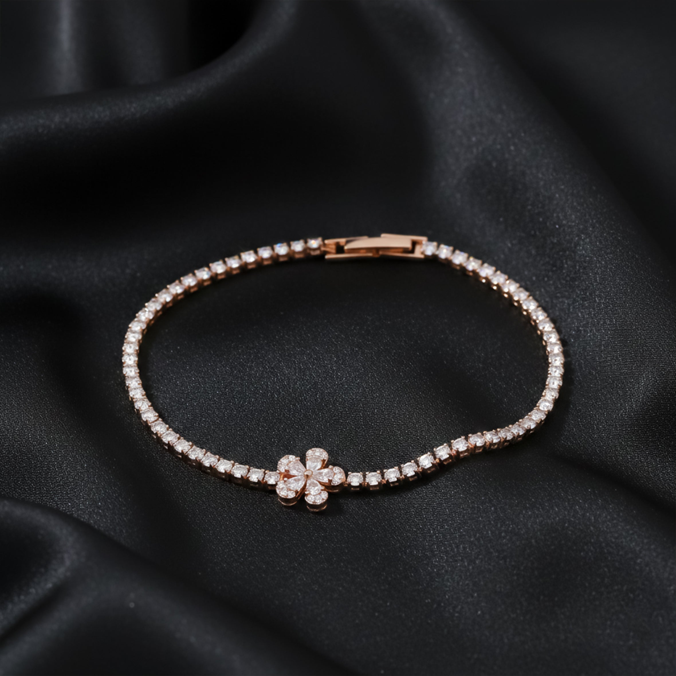 Rose Gold Floral Tennis Bracelet GWB -88