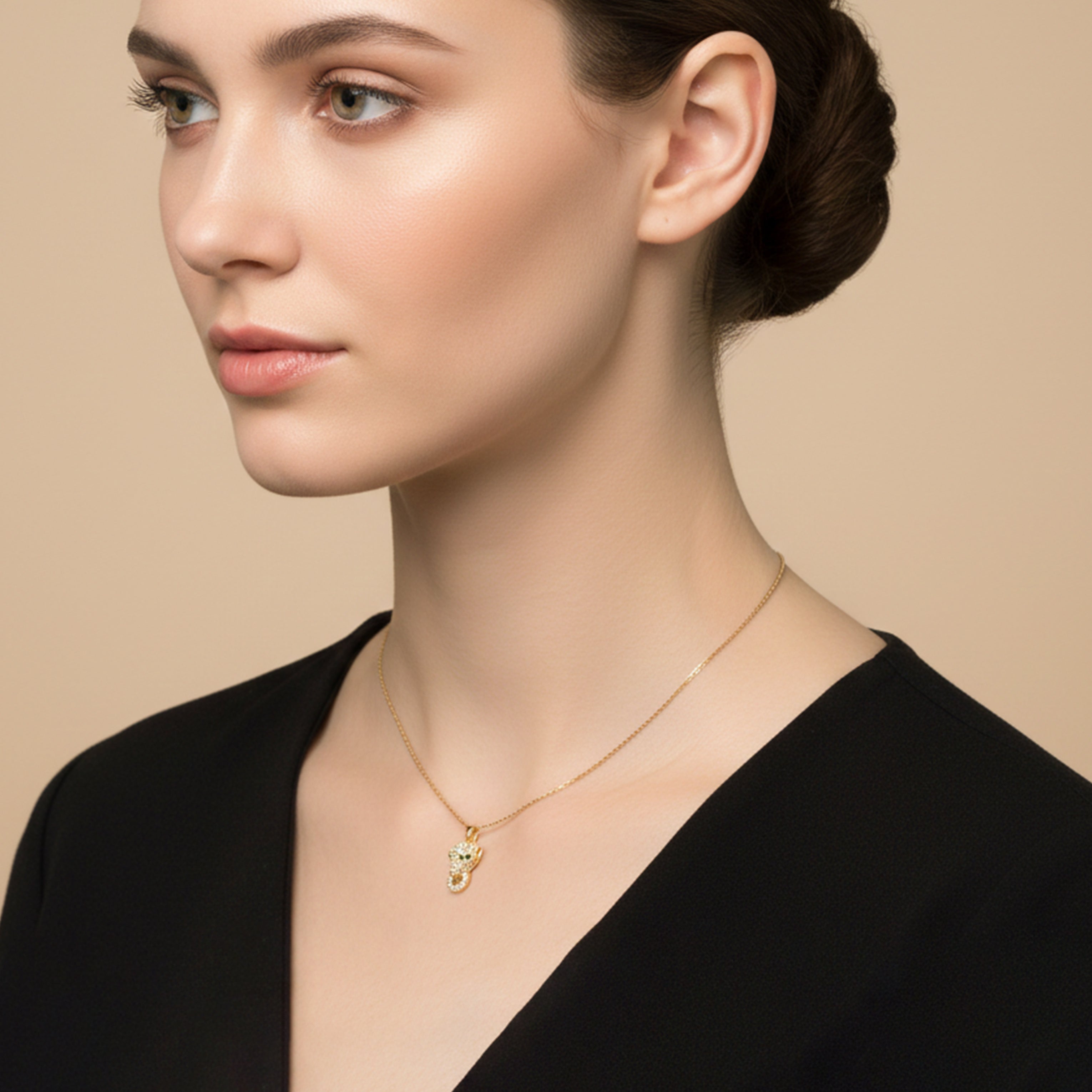Gold Panther CZ Pendant Necklace GWN -81