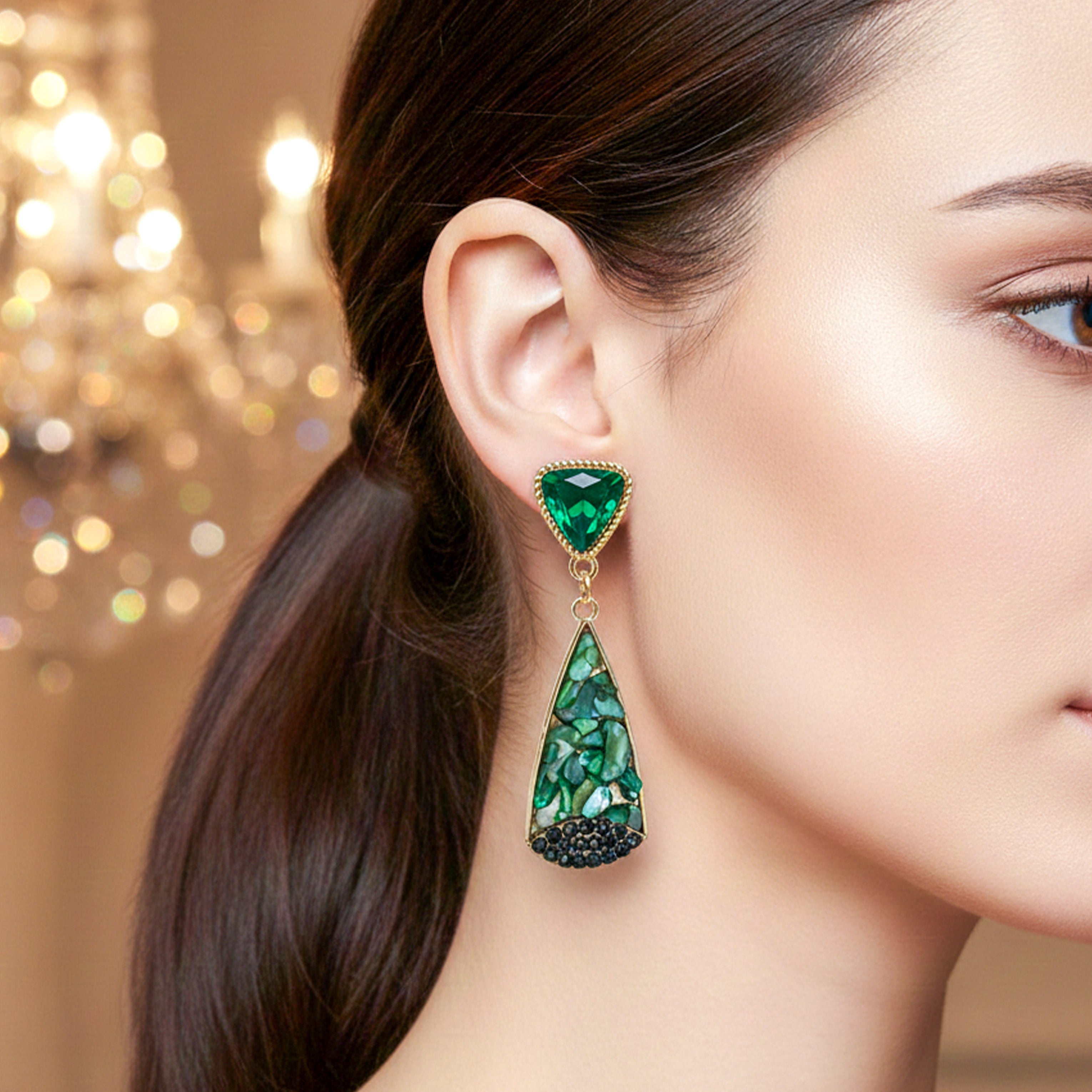 Emerald Mosaic Drop Earrings GWE -242
