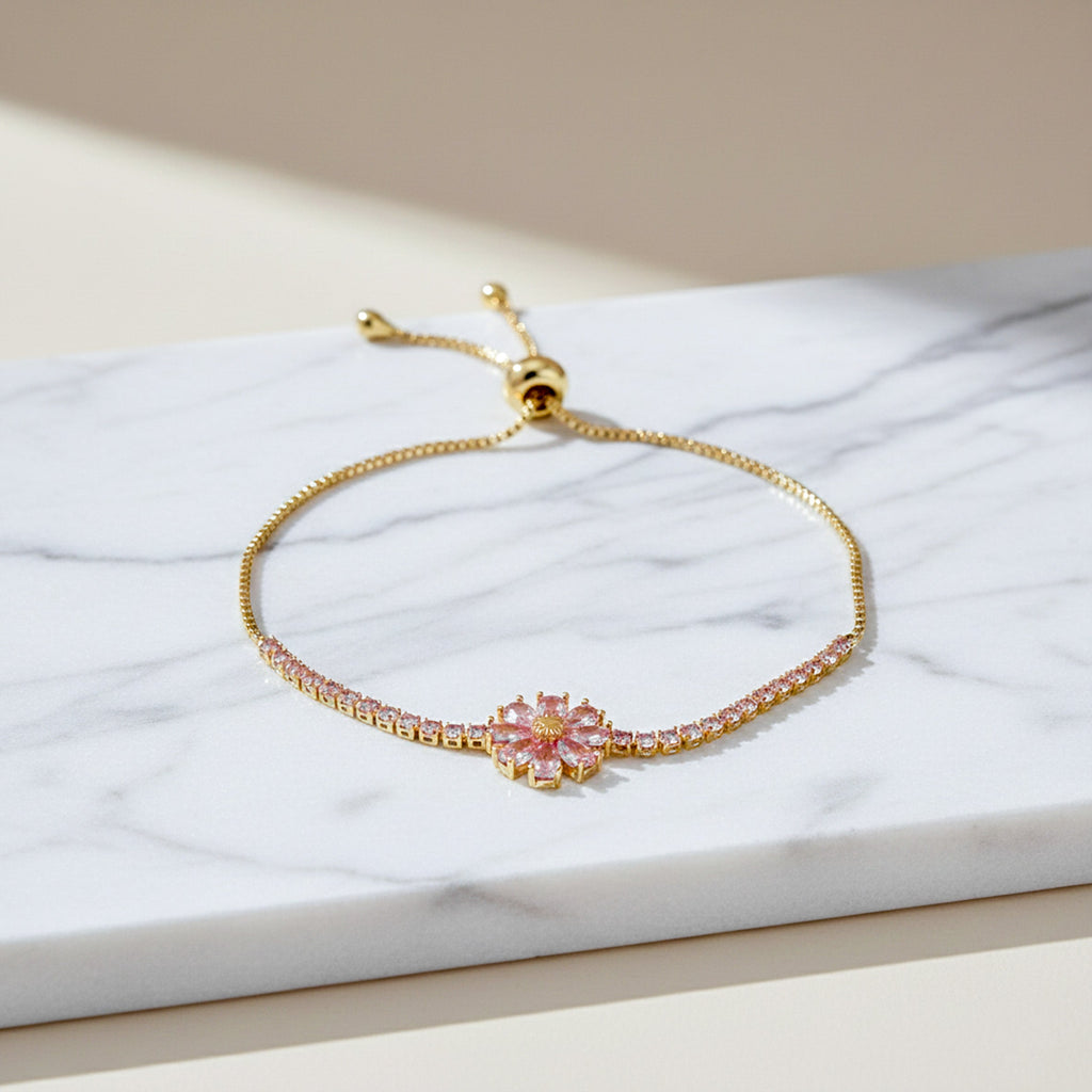 Gold Pink Floral Bracelet GWB -154