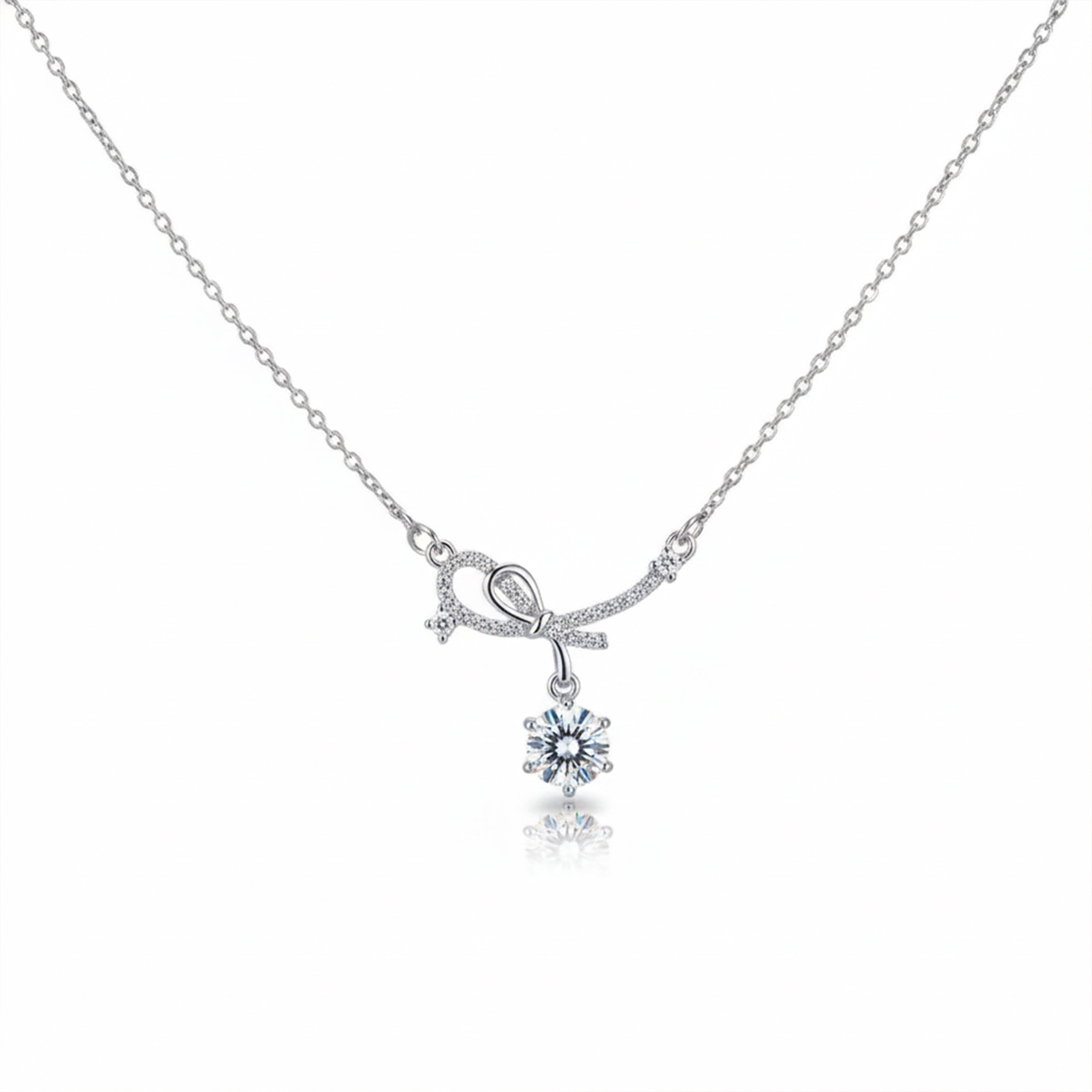 Sterling Silver Bow Ribbon Women Necklace GWN -134