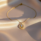 Classic Round Halo CZ Gold Necklace GWN -139