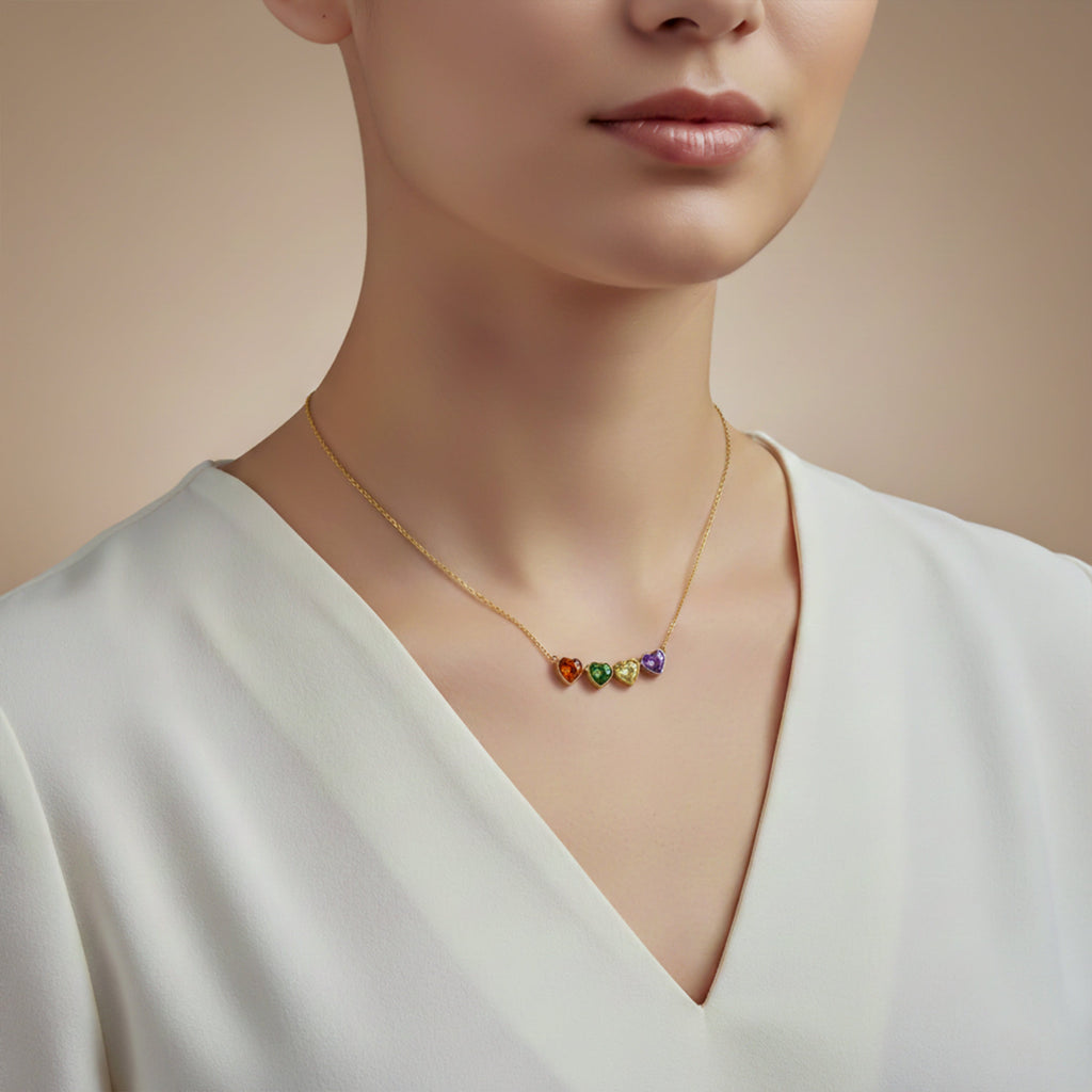 Multicolor Heart Clover Necklace GWN -78