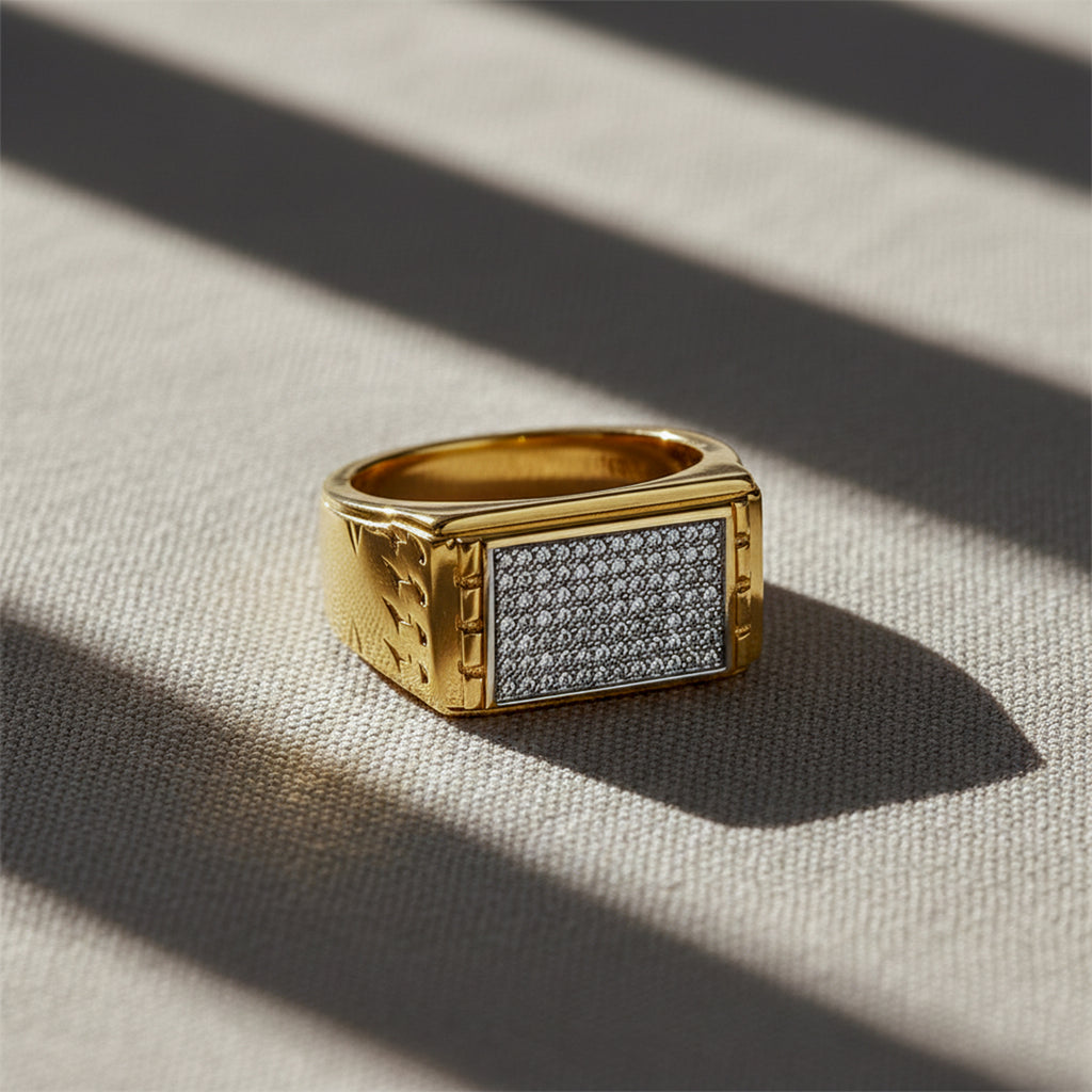 Men’s Gold-Tone Silver Textured Ring GMR -22