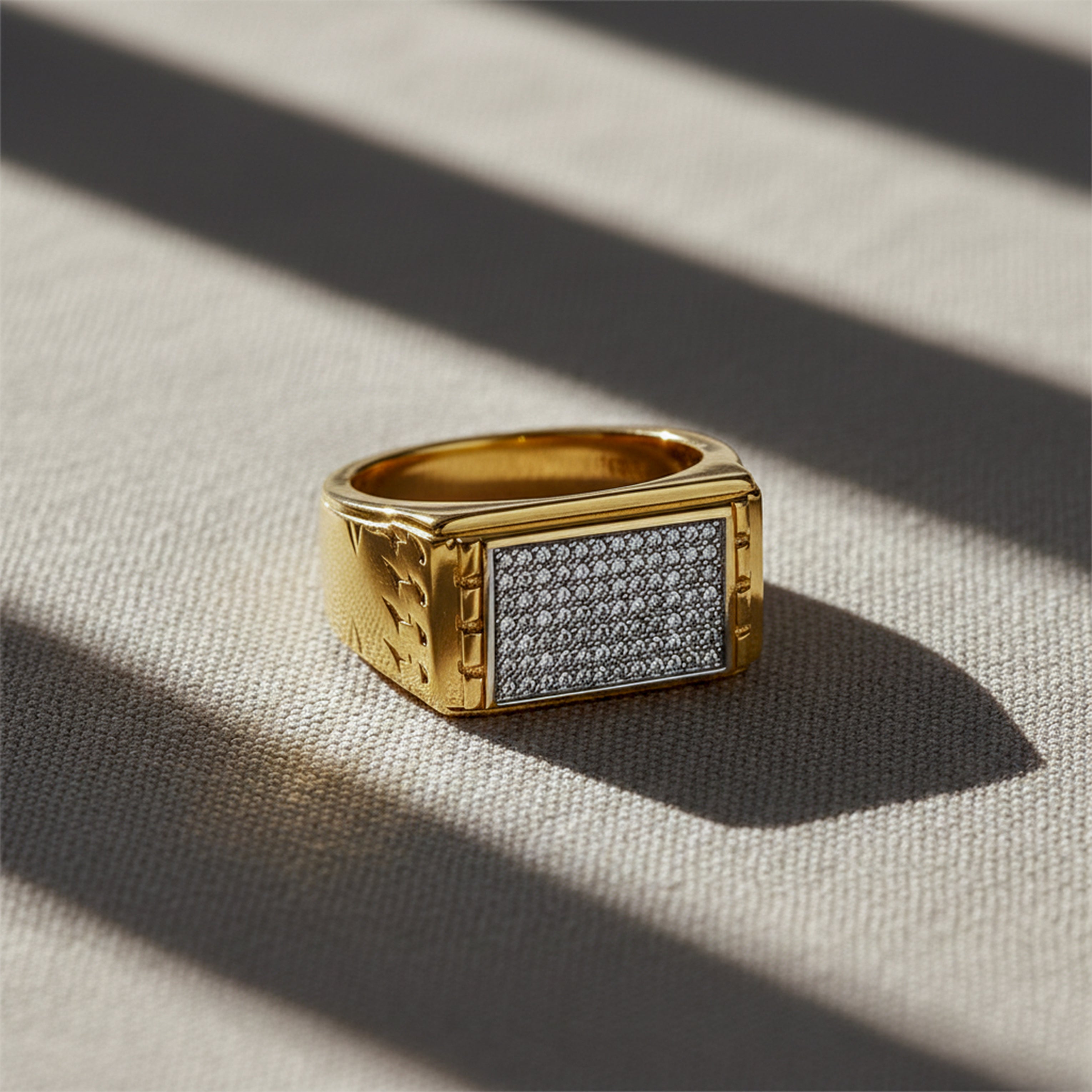 Men’s Gold-Tone Silver Textured Ring GMR -22