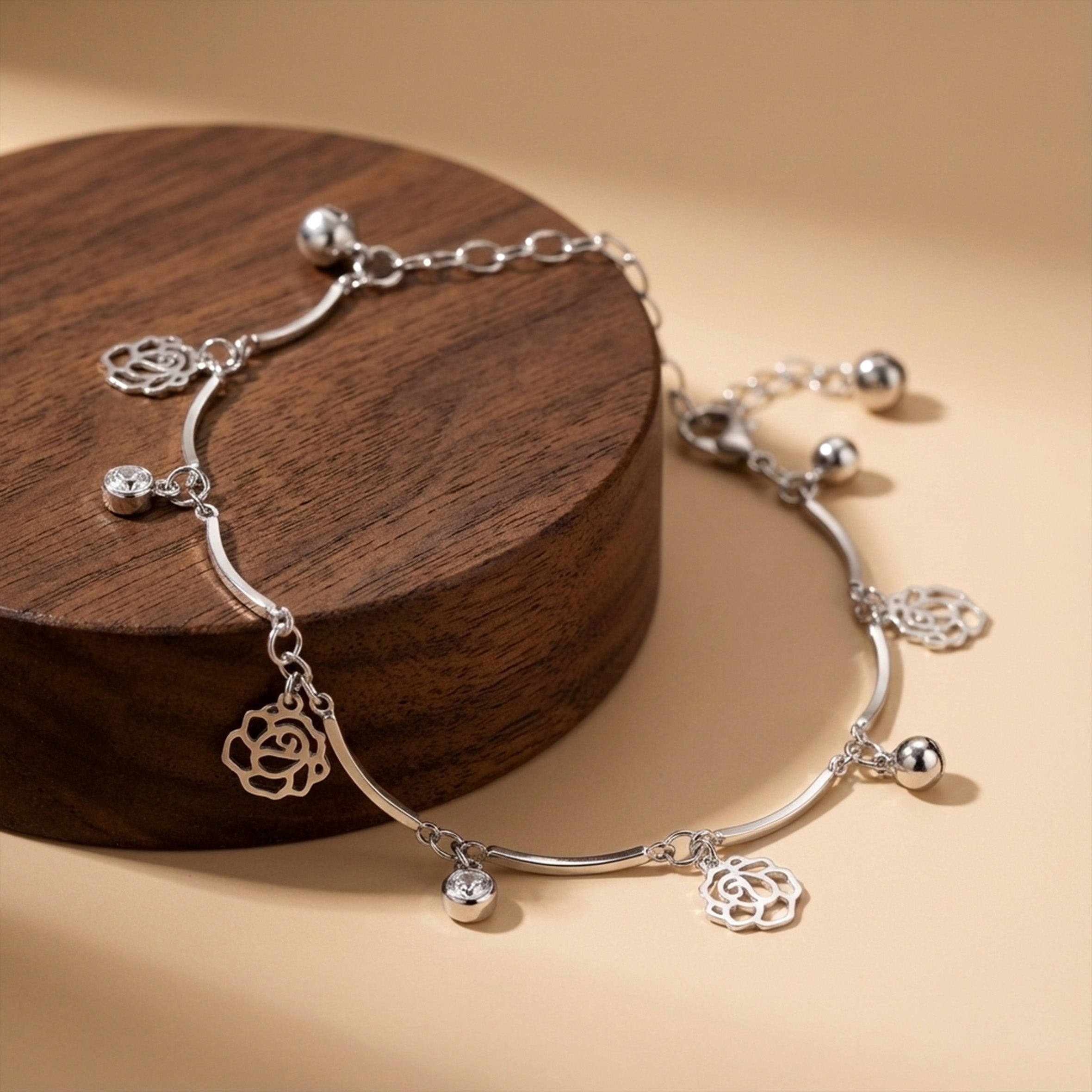 Silver Rose Charm Anklet GWA -42