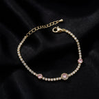 Gold Pink Halo Tennis Bracelet GWB -105
