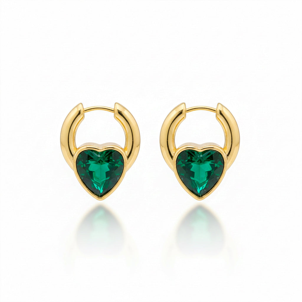 Emerald Heart Gold Hoop Earrings GWE -70