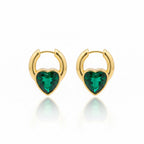 Emerald Heart Gold Hoop Earrings GWE -70