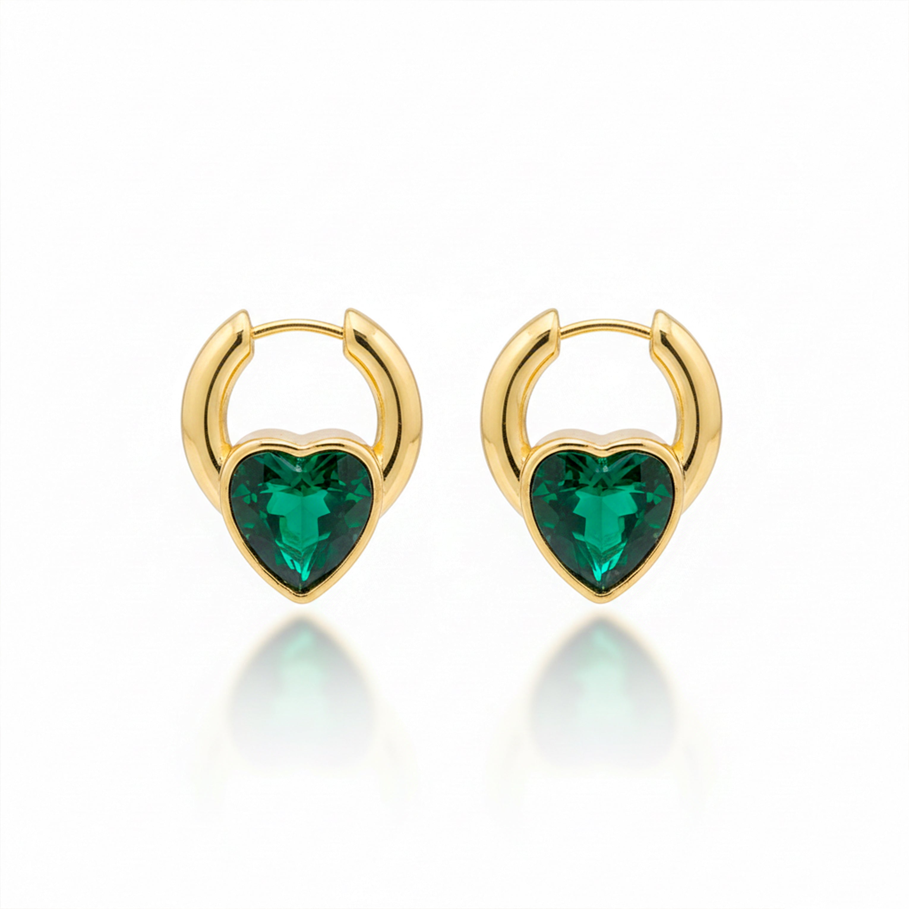 Emerald Heart Gold Hoop Earrings GWE -70