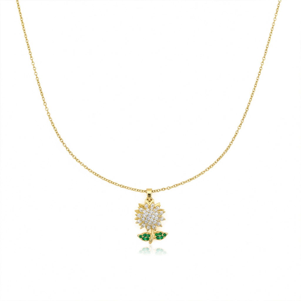 olden Bloom Floral Pendant Necklace with Green Leaf Accents GWN -99