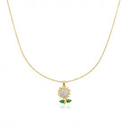 olden Bloom Floral Pendant Necklace with Green Leaf Accents GWN -99