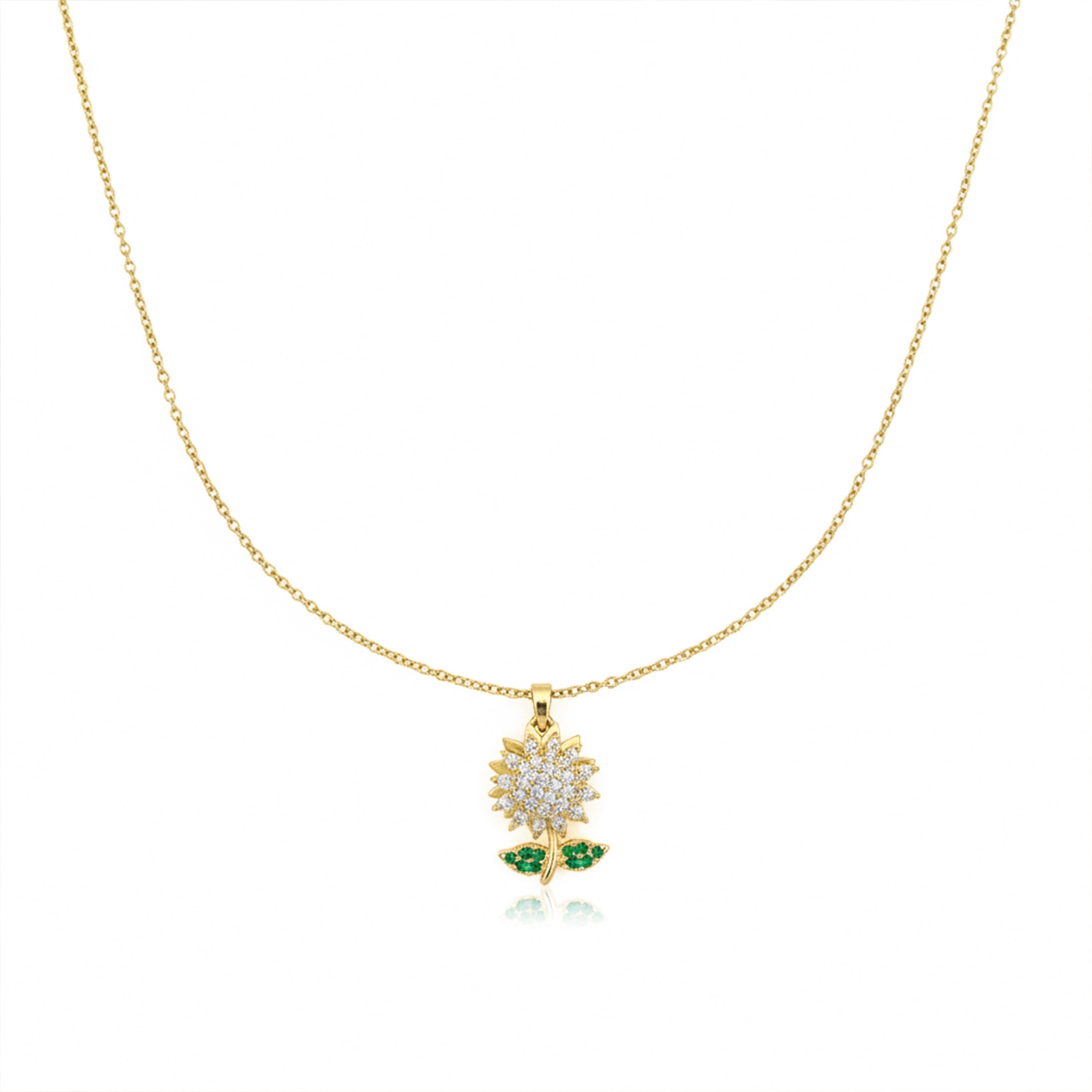 olden Bloom Floral Pendant Necklace with Green Leaf Accents GWN -99