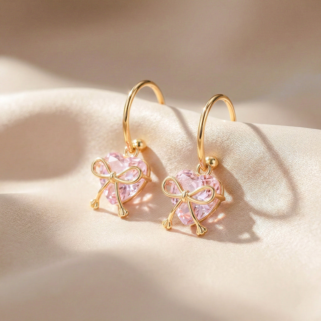 Heart Bow Hoop Earrings GWE -89