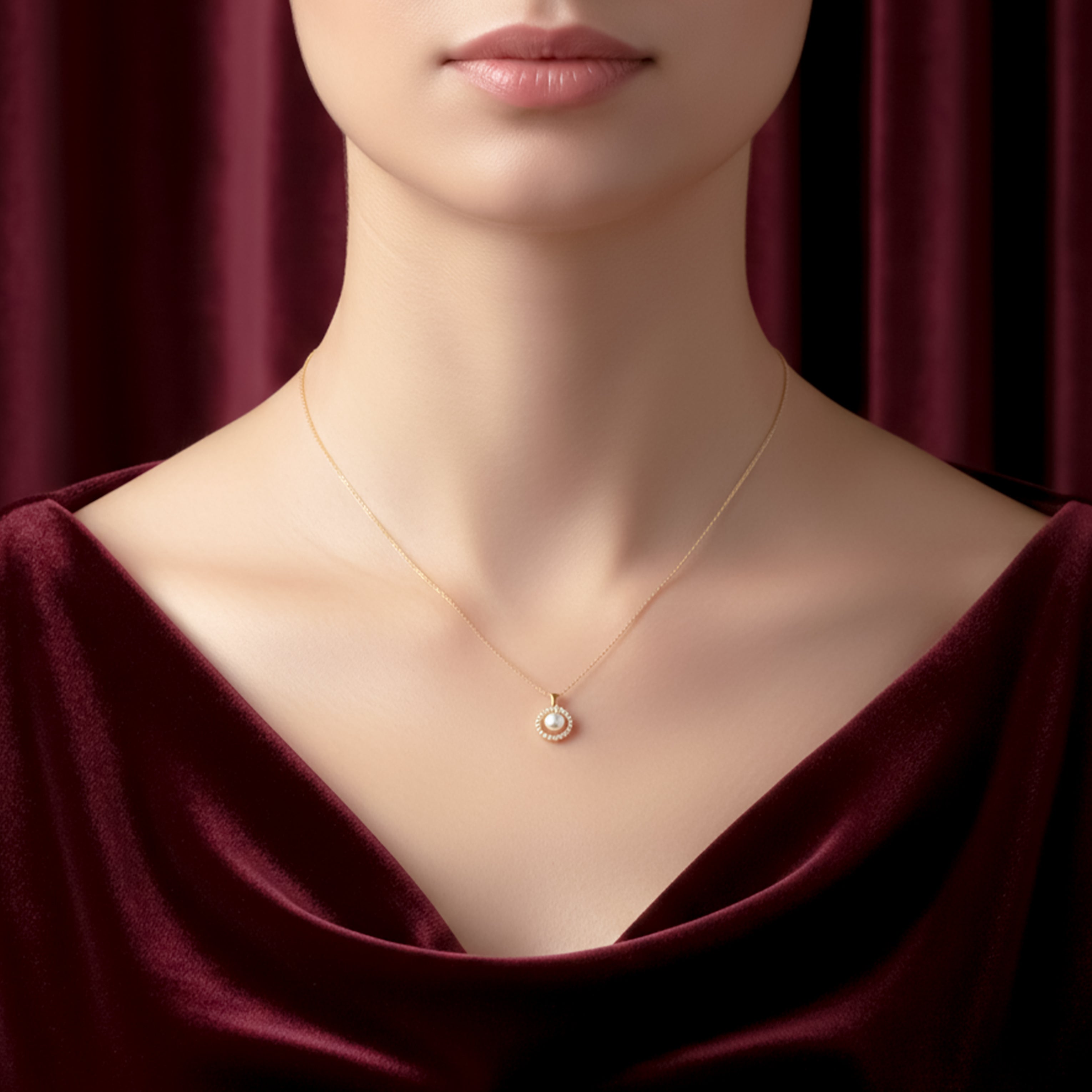 Golden Pearl Halo Elegance Necklace GWN -57