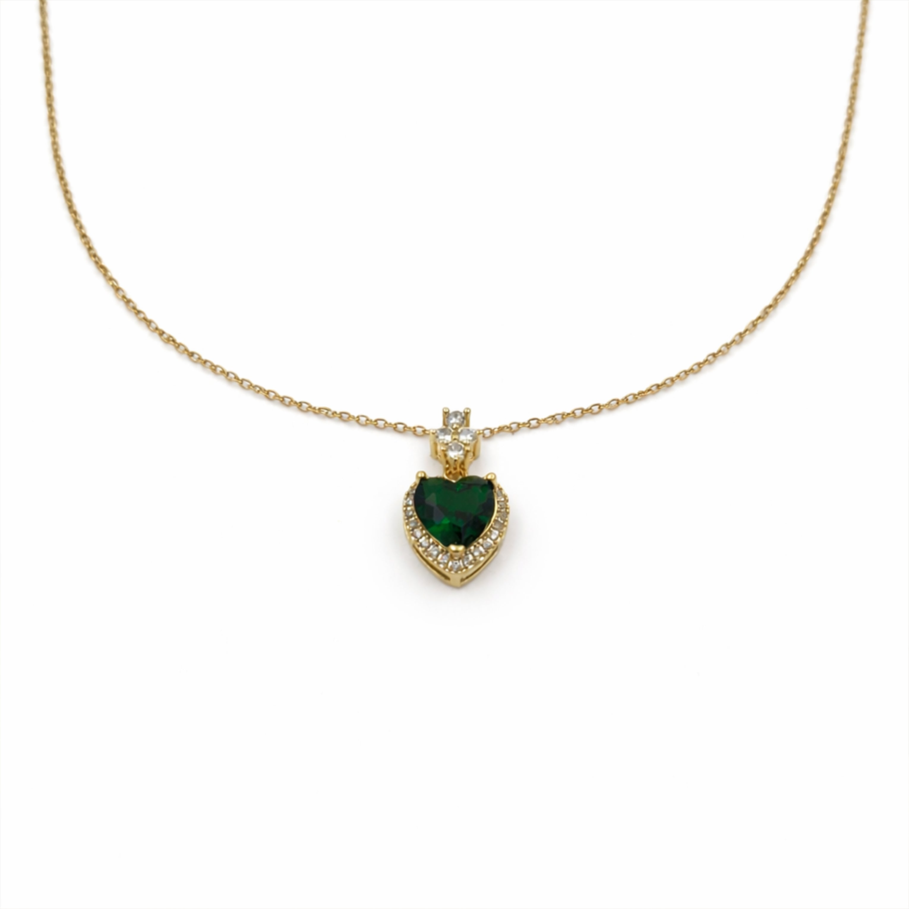 Emerald Heart Drop Pendant Necklace GWN -163