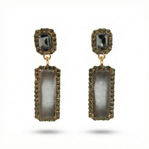 Black Smoky Grey Rectangular Drop Earrings in black and smoky grey