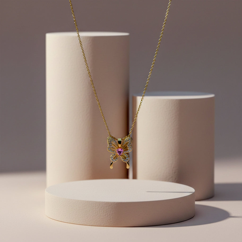 Pink Butterfly Pendant Necklace GWN -87