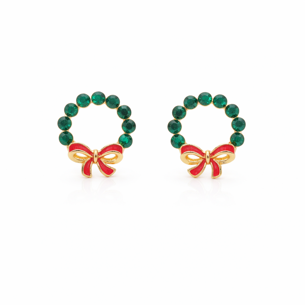 Emerald Wreath Bow Stud Earrings GWE -118