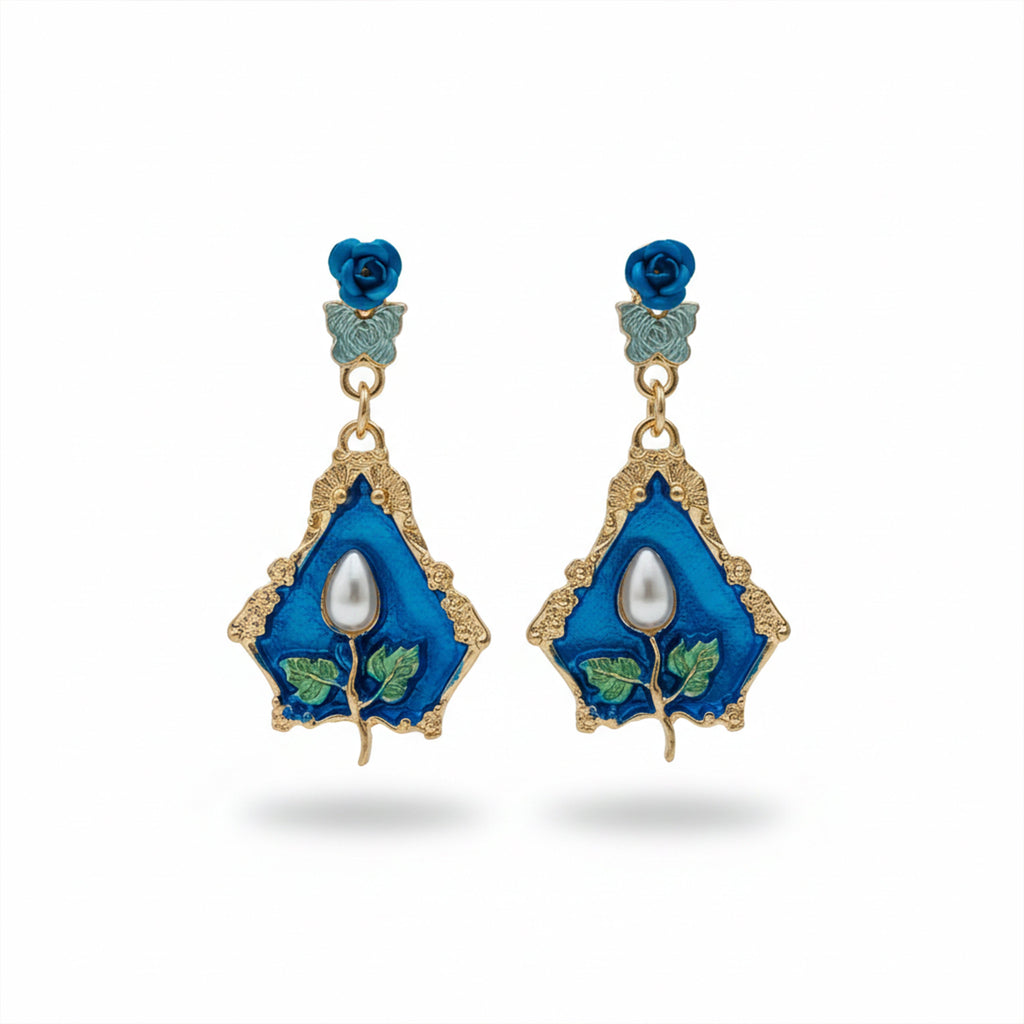Royal Blue Floral Earrings GWE -234