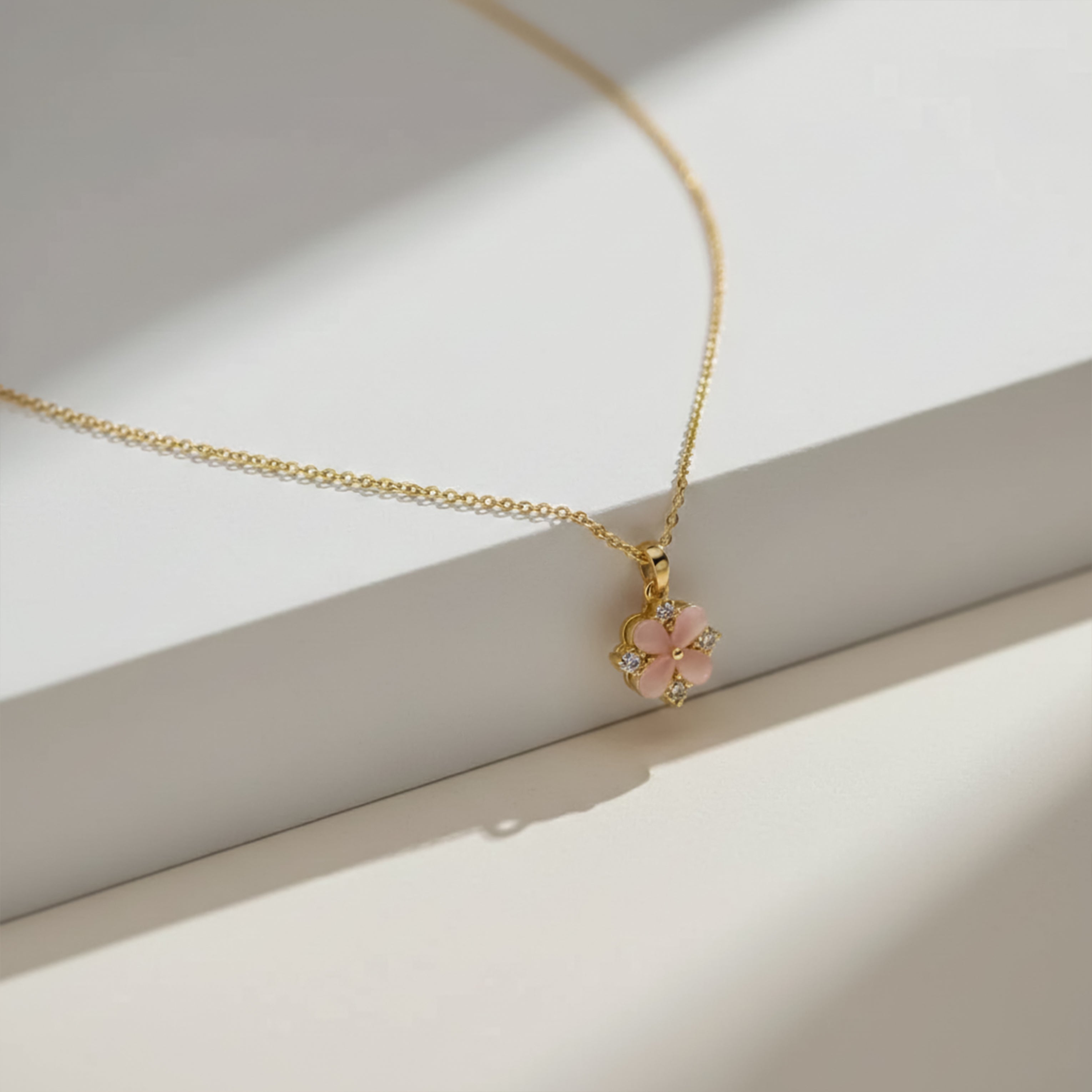 Dainty Pink Opal-Style Floral Women Neckless GWN -76