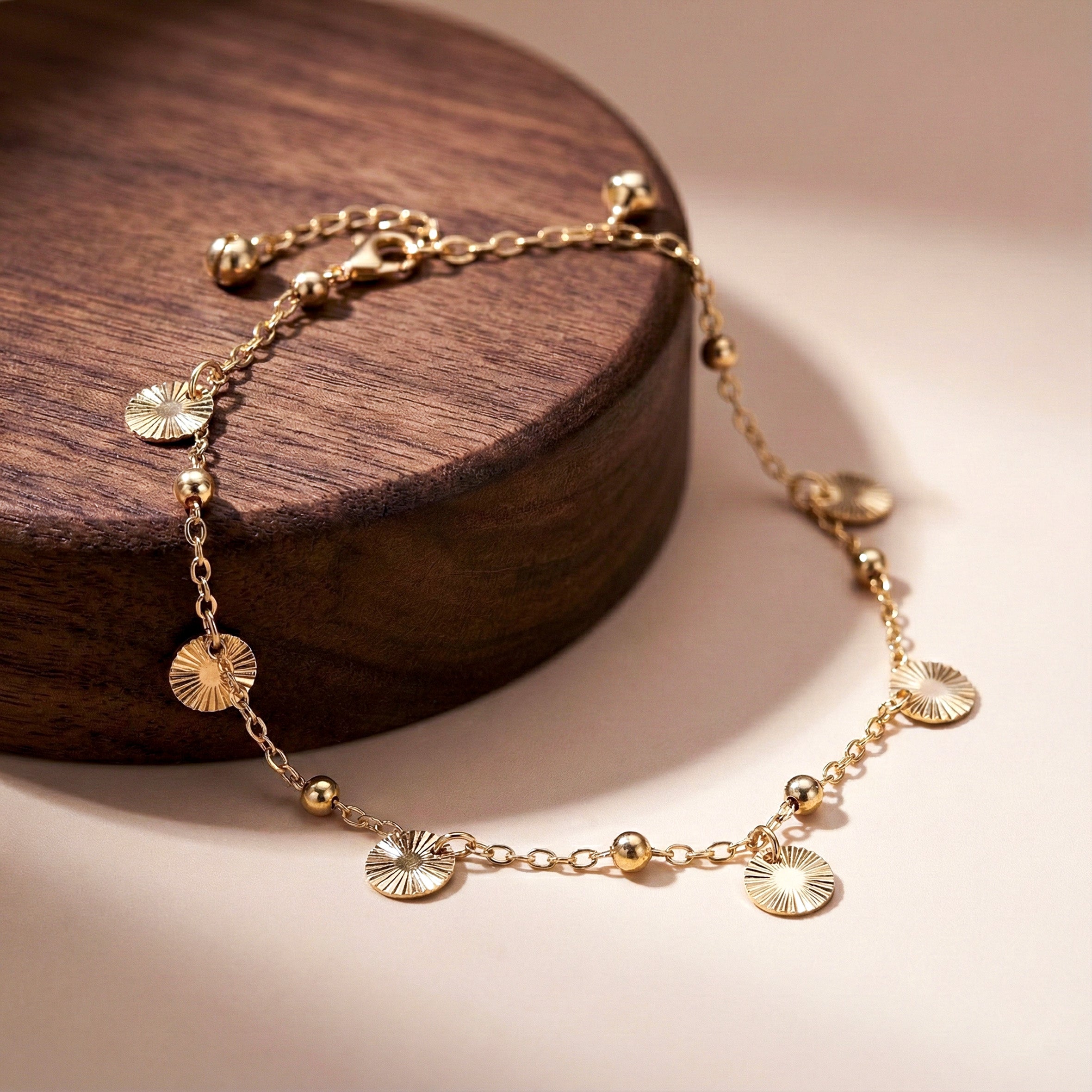 Gold Sun Disc Charm Anklet GWA -50