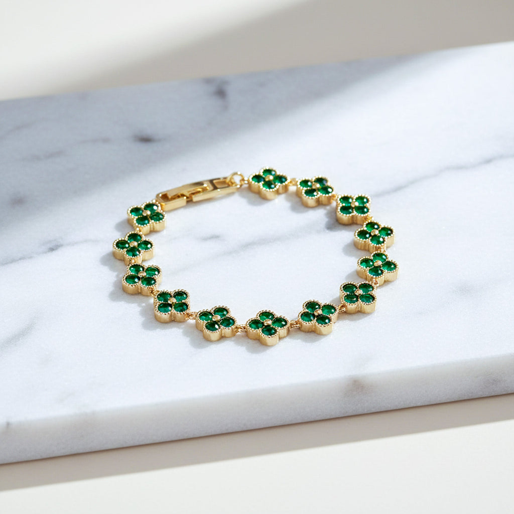 Emerald Clover Gold Bracelet GWB -130