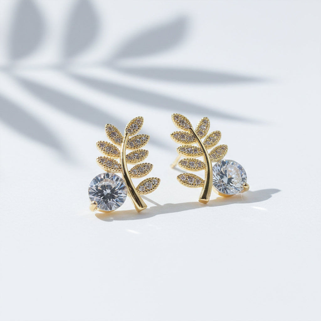 Golden Fern Sparkle Studs GWE -103