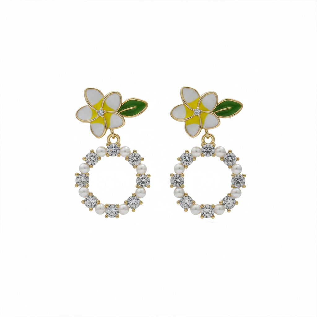 Floral & Crystal Hoop Drop Earrings GWE -133