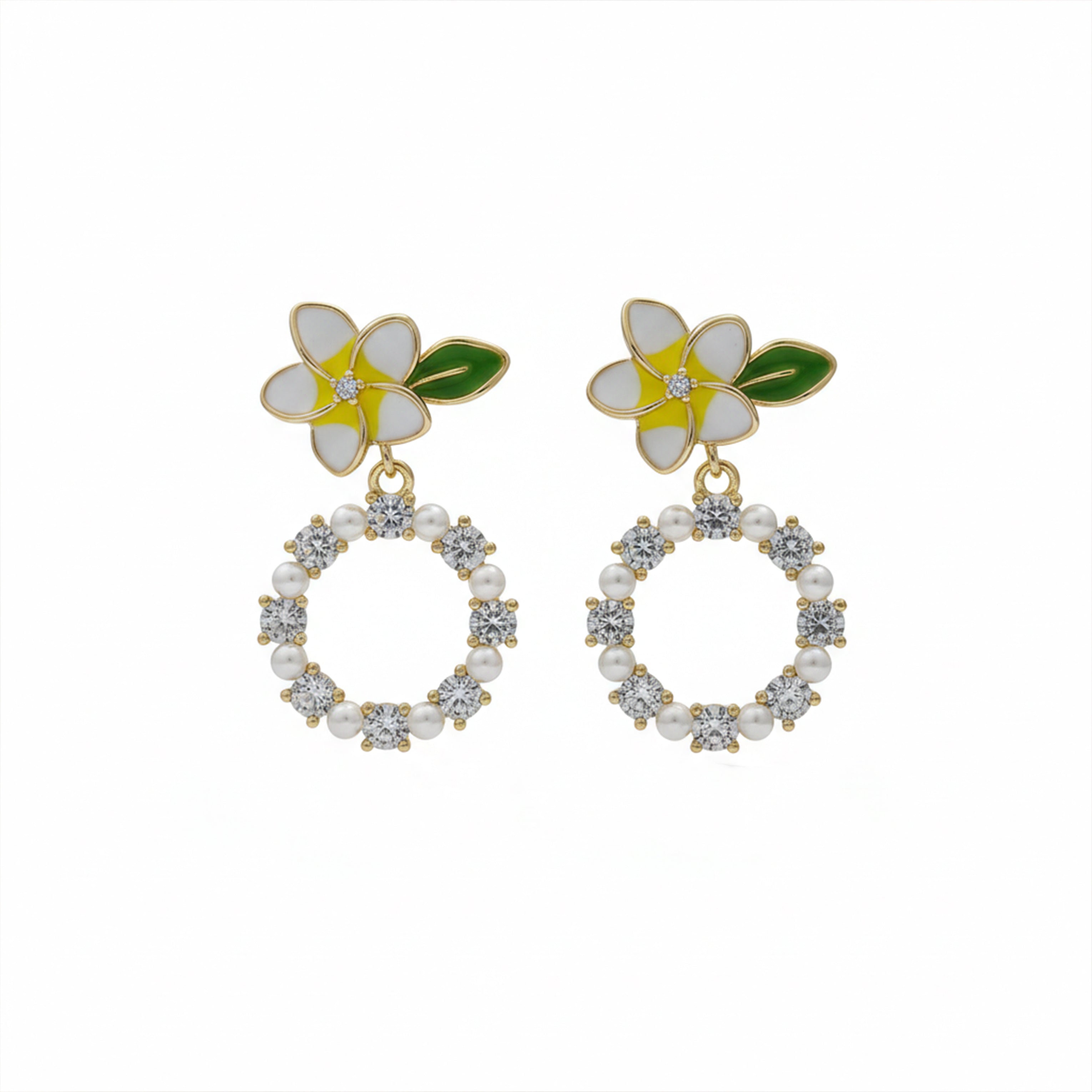 Floral & Crystal Hoop Drop Earrings GWE -133