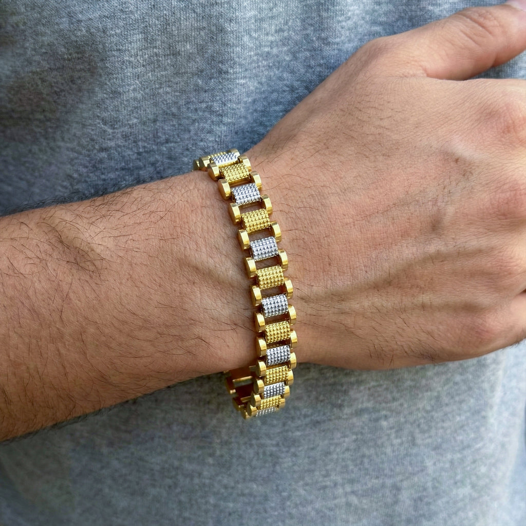 Men’s Two-Tone Textured Link Bracelet GMB -7