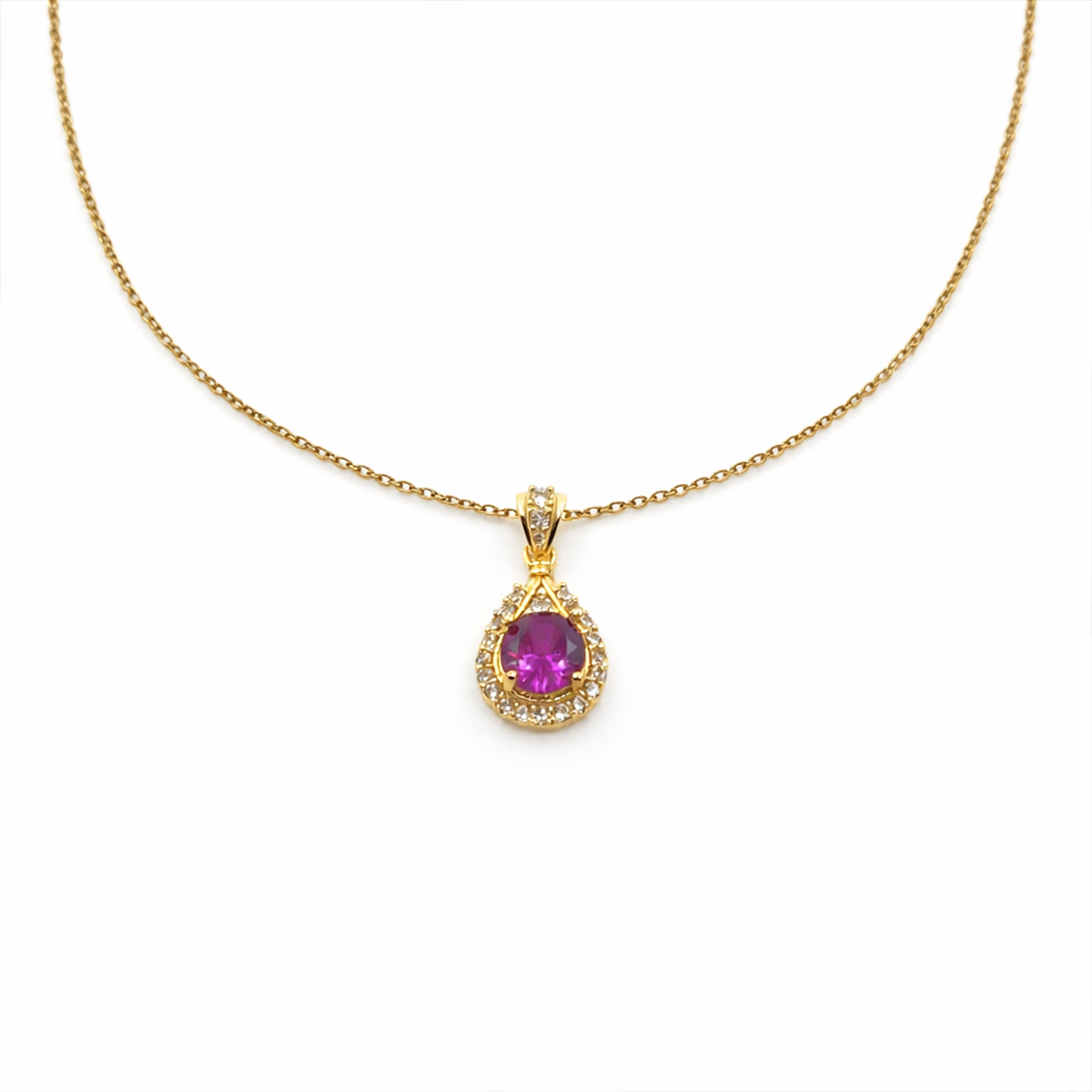 Ruby Halo Drop Pendant Necklace GWN -73