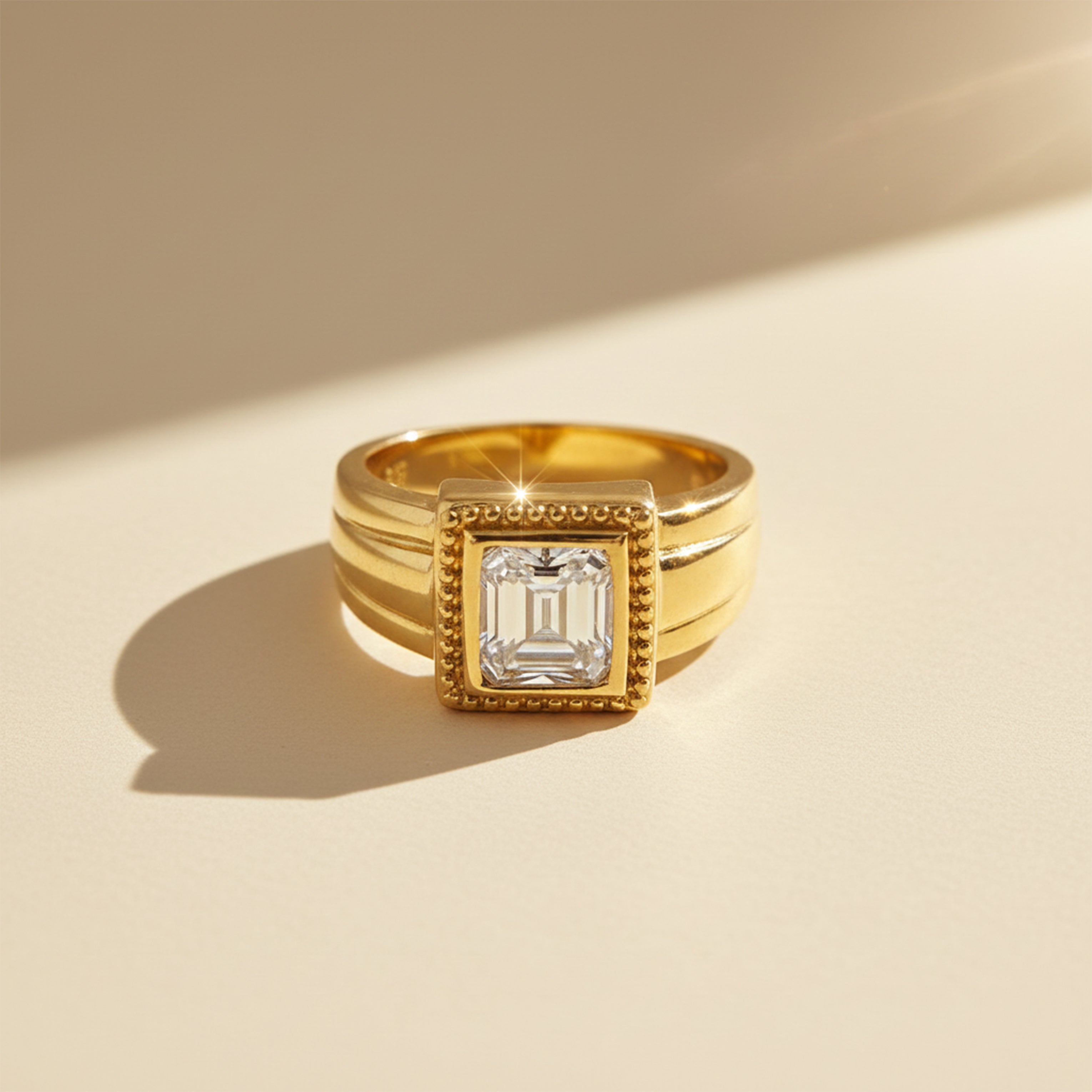 Men’s Gold-Tone Square Stone Ring GMR -24
