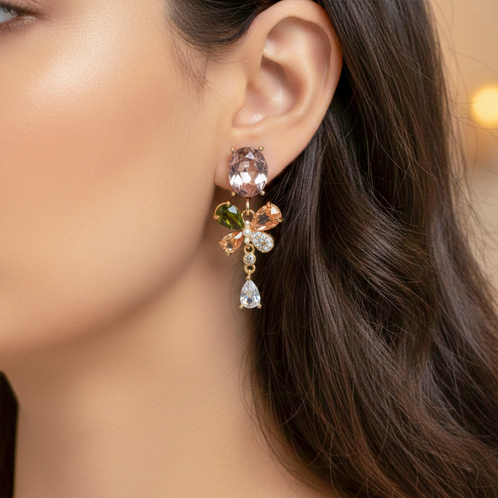 Floral Crystal Drop Earrings GWE -136
