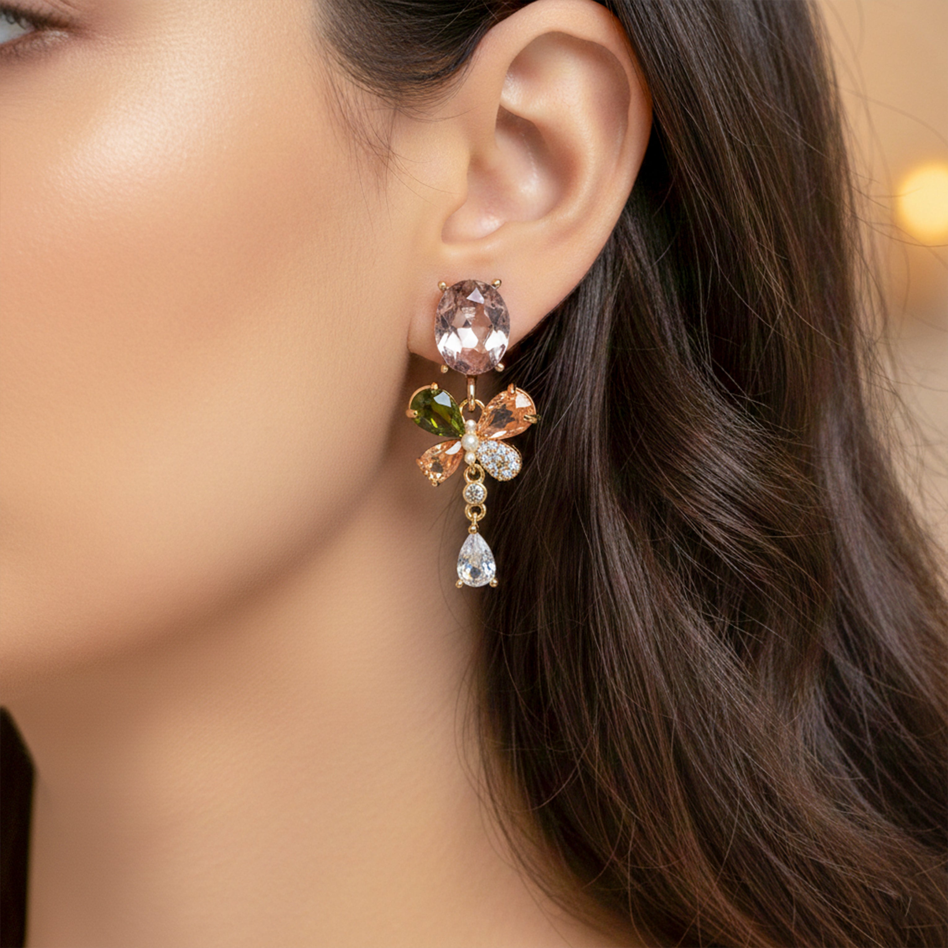 Floral Crystal Drop Earrings GWE -136