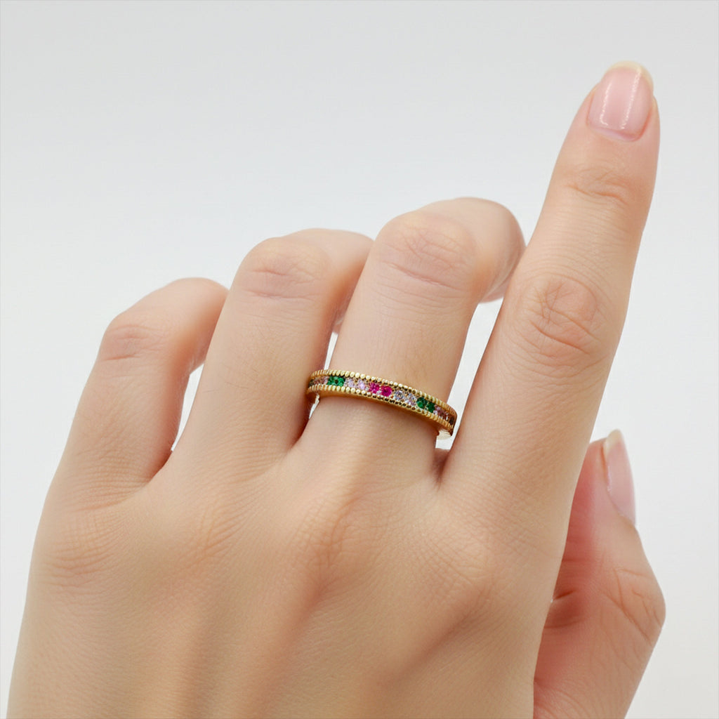 Golden Rainbow Charm Band Ring GWR -53
