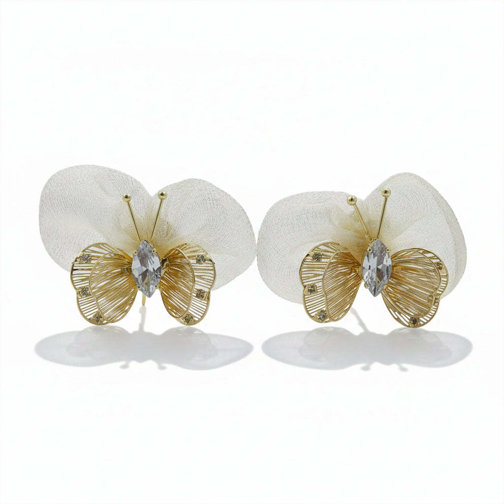 Butterfly Mesh Stud Earrings with Crystal Accent GWE -170