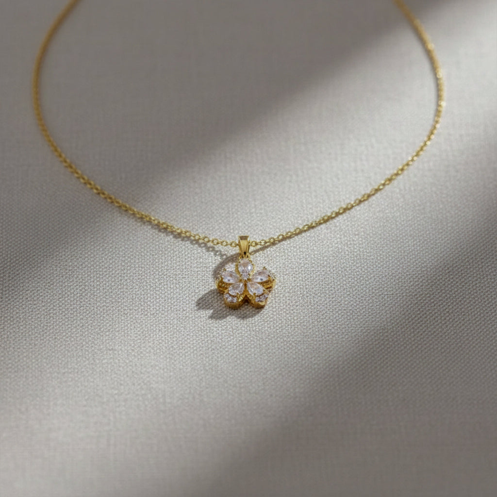 Dainty Gold Crystal Flower Women Necklace GWN -135