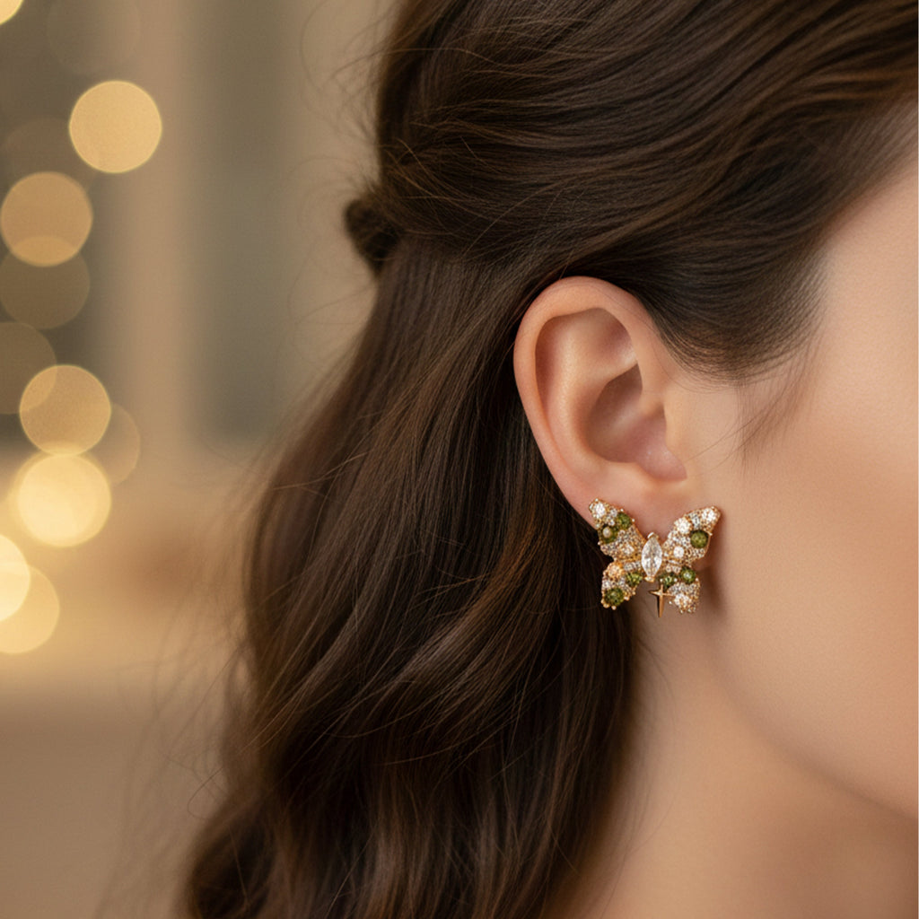 Multicolor Butterfly Crystal Stud Earrings GWE -146
