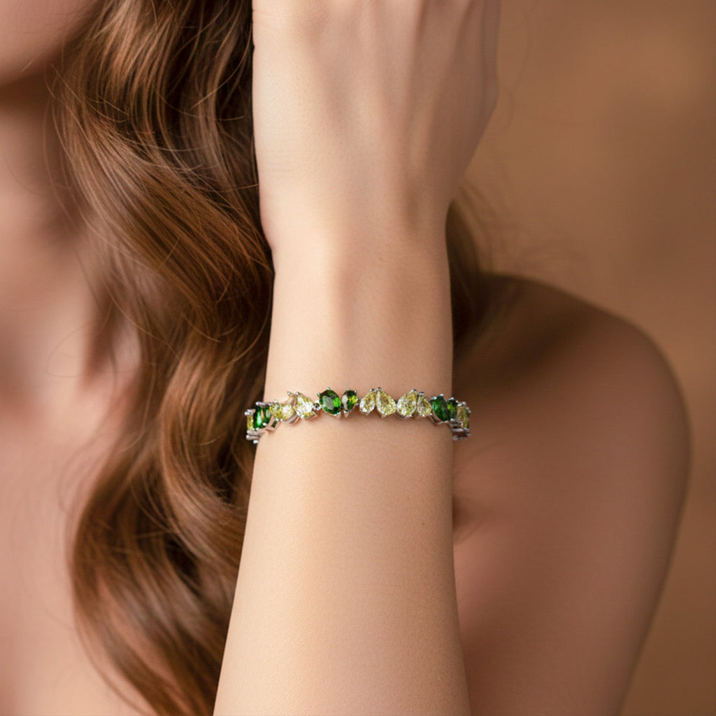 Silver Green Tennis Bracelet GWB -151