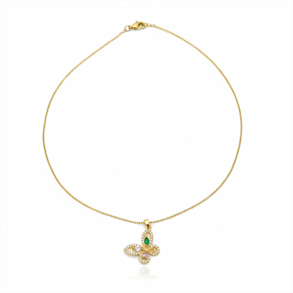 Multicolor Butterfly CZ Gold Necklace GWN -137
