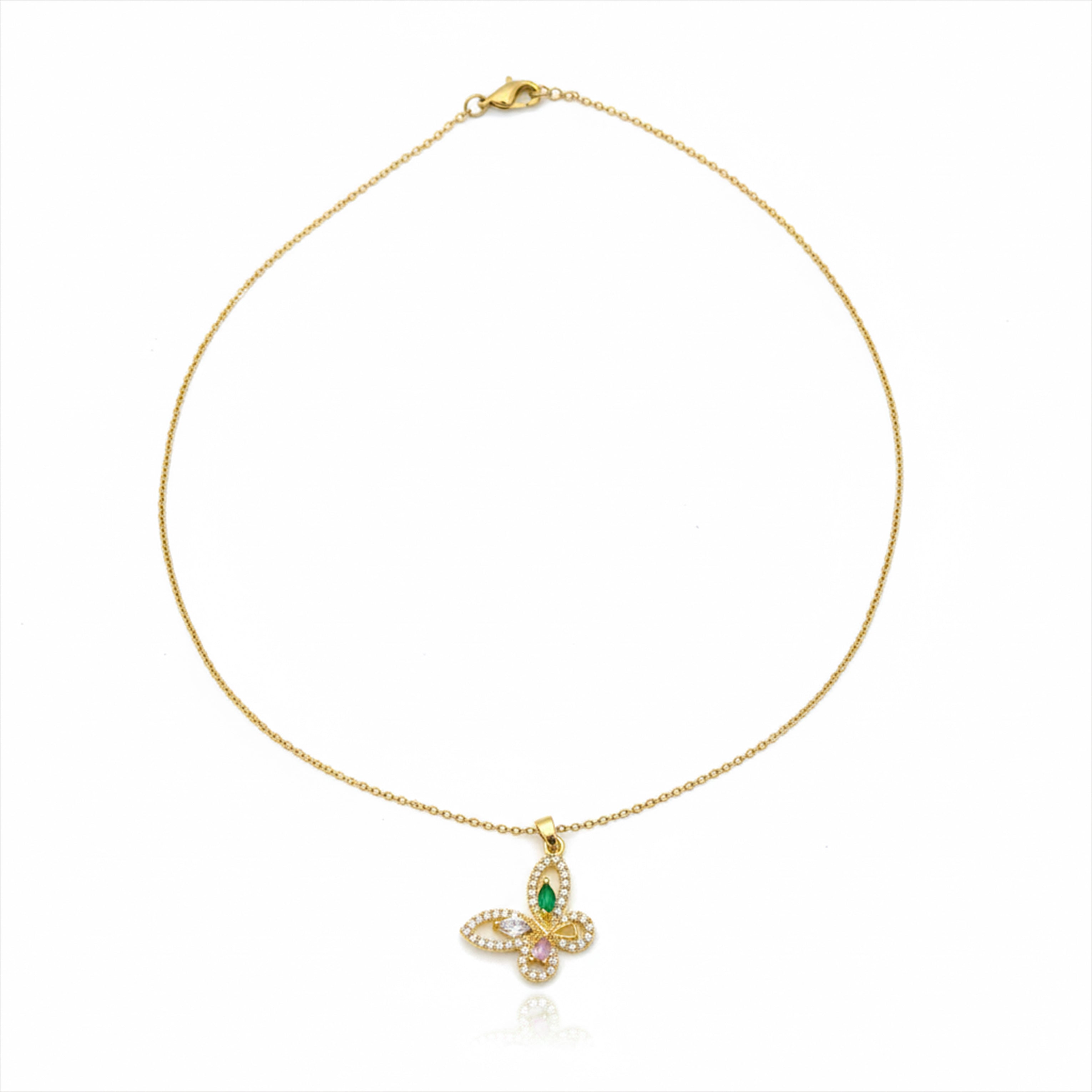 Multicolor Butterfly CZ Gold Necklace GWN -137
