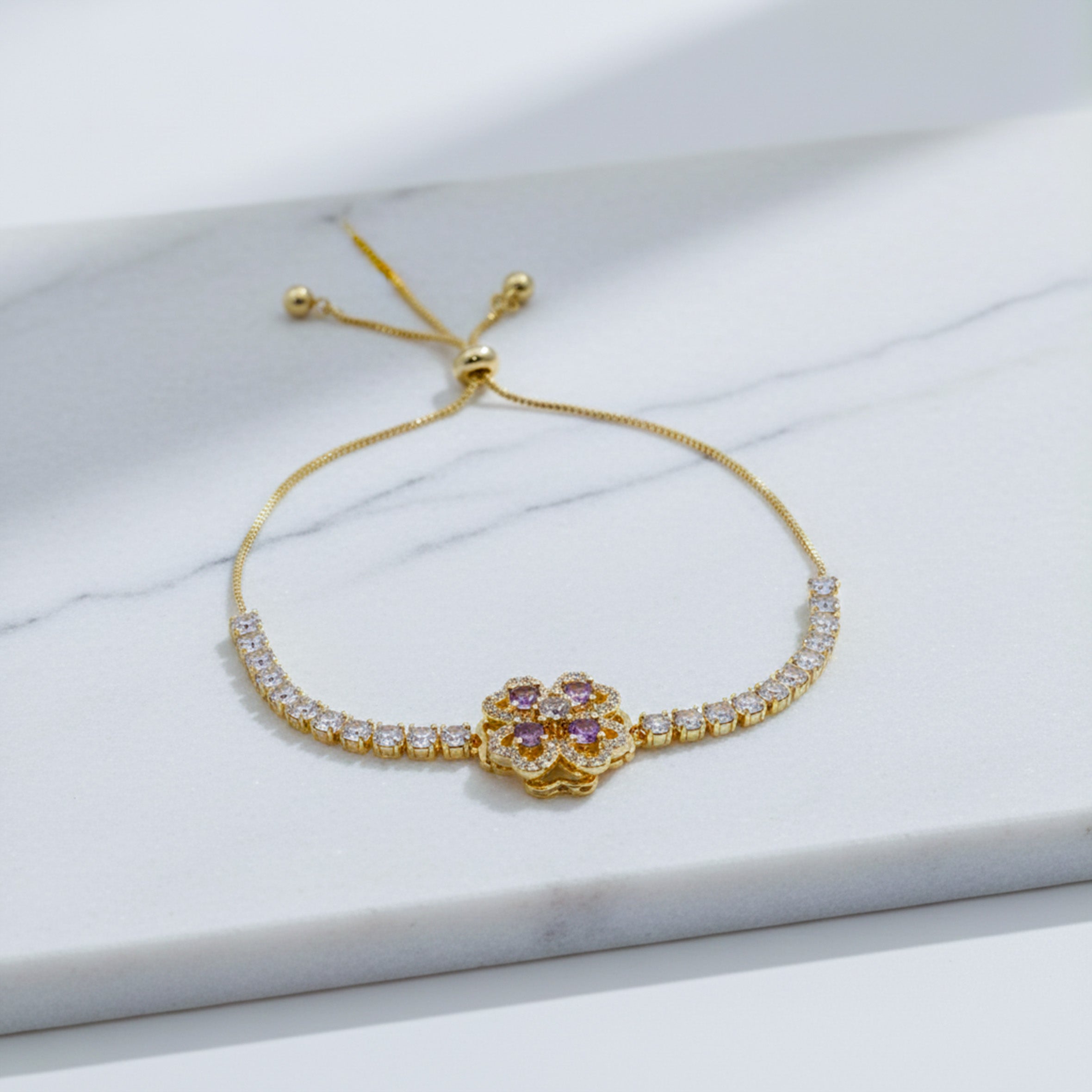 Gold Floral Adjustable Tennis Bracelet GWB -109