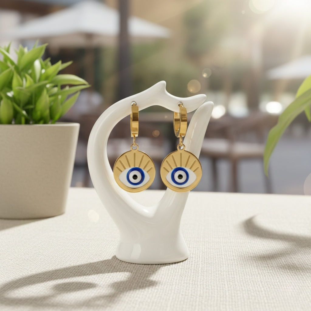 Gold Evil Eye Charm Earrings