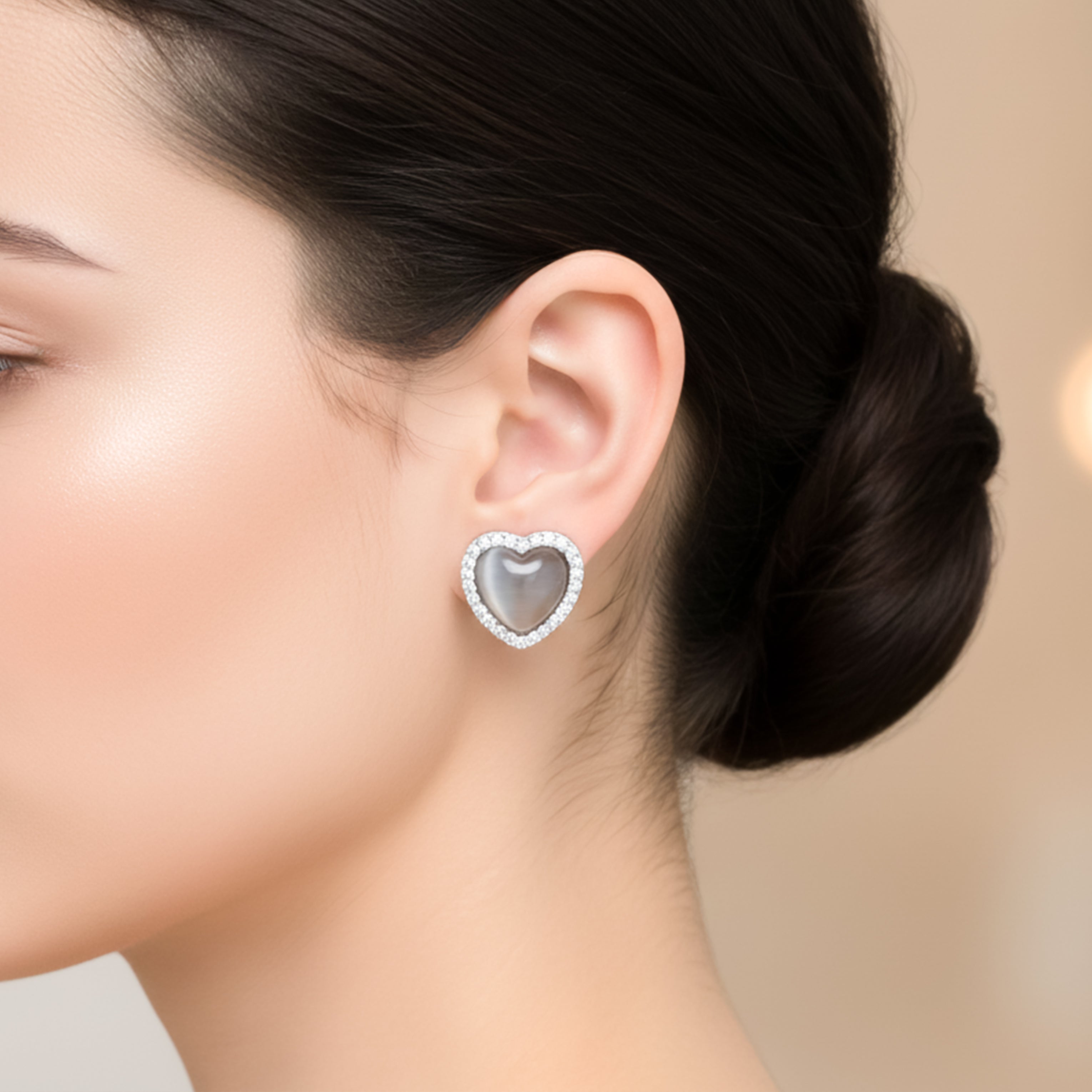Grey Heart Halo Stud Earrings GWE -93